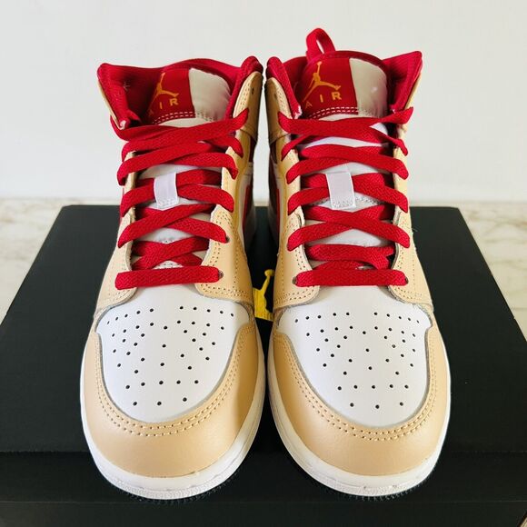 NIKE Air Jordan 1 Mid White Onyx/White/Cardinal Red/Light Curry - US 7 - Picture 3 of 7